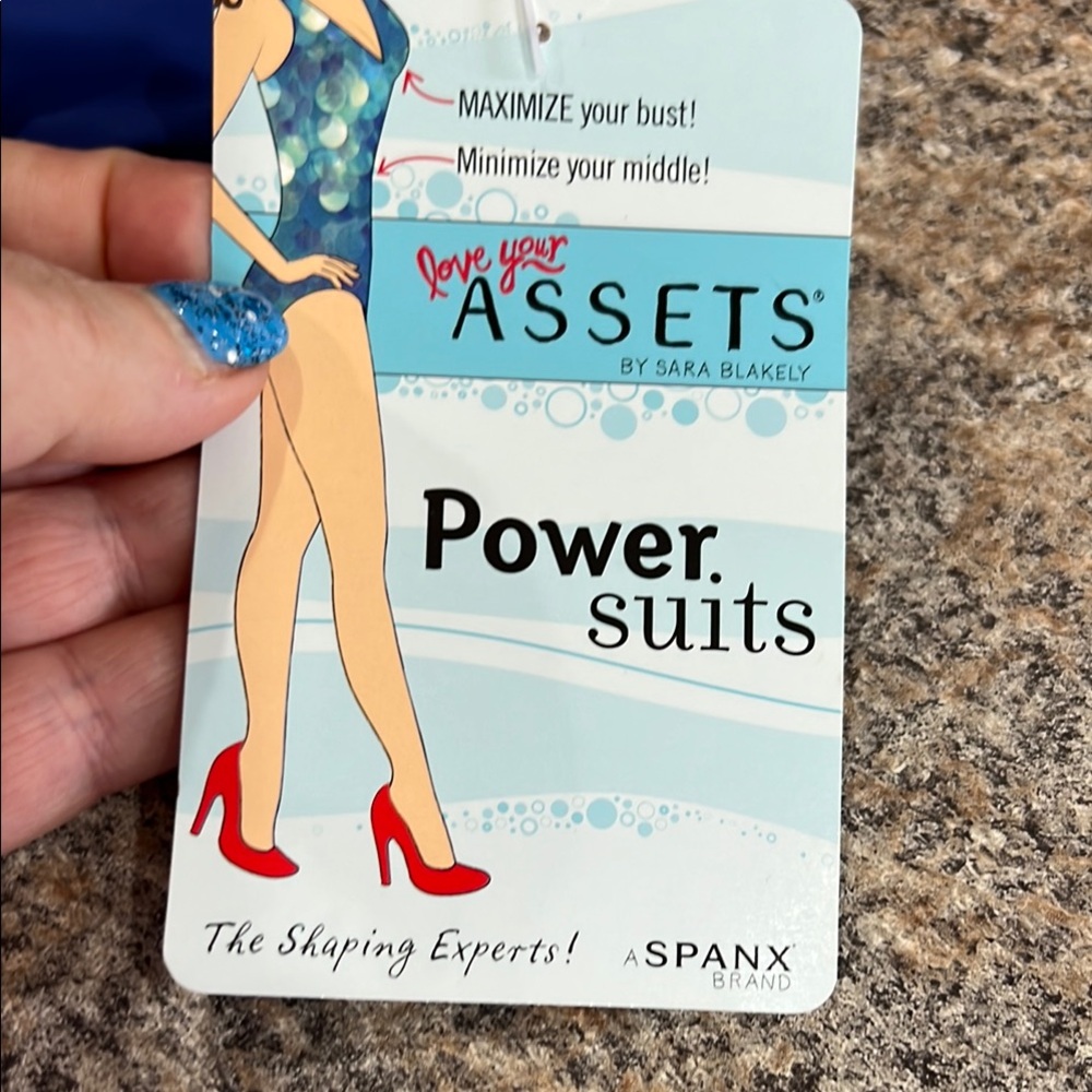 Assets By Spanx Blue One Piece Swimsuit with Sweetheart Neckline size Small - Picture 6 of 9
